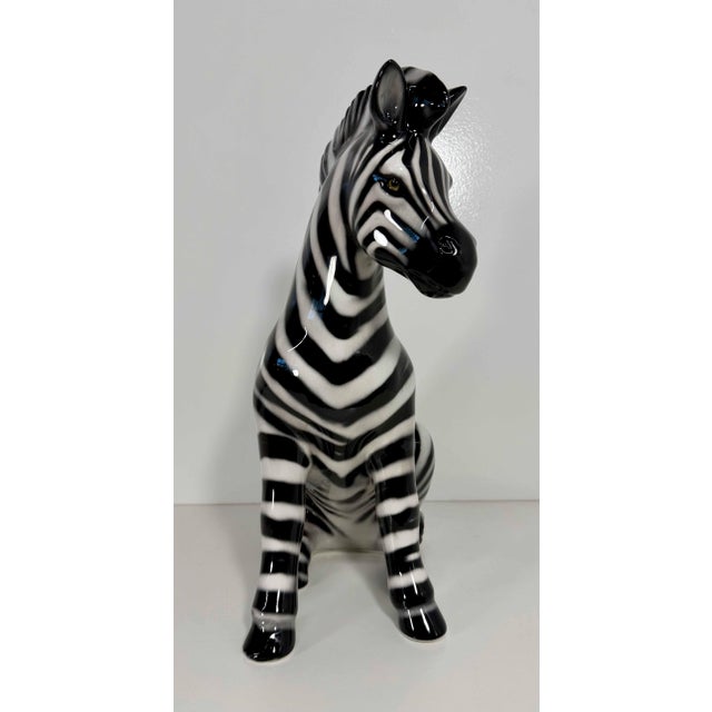 Seated Glazed Ceramic Zebra Sculpture, Bassano, 2000s For Sale - Image 4 of 11