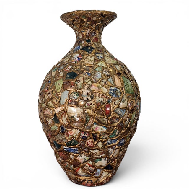 Monumental Pair California Memory Ware Mosaic Floor Vases Pique Asiette 23" For Sale In San Francisco - Image 6 of 18