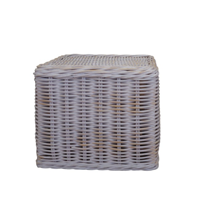 Mid-Century Modern 1950s Pair of Whitewashed Rattan Cubes For Sale - Image 3 of 4