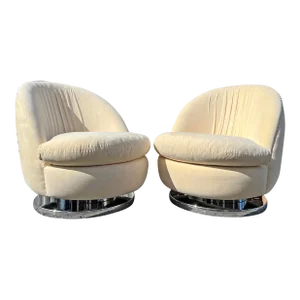 Vintage Modern Swivel Tilt Chairs by Milo Baughman for Thayer Coggin in Cream a Pair
