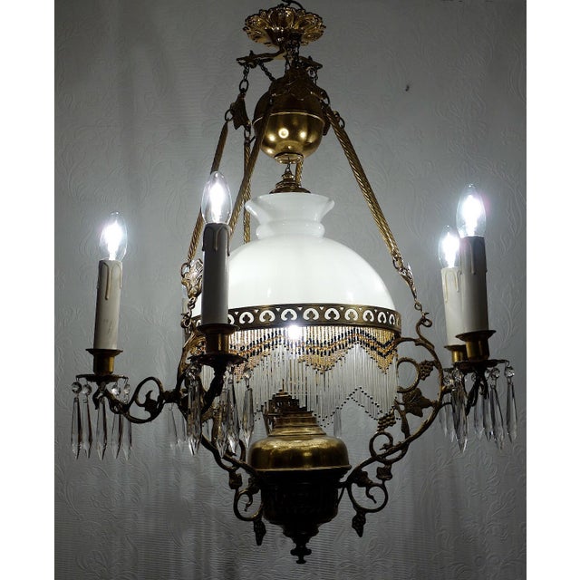 Gold Antique French Brass Glass Bead Seven-Light Chandelier, 1920s For Sale - Image 8 of 12