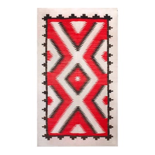 1920s Red Geometric Tribal Antique Navajo Rug 5 X 8.03 Flatweave Wool Carpet For Sale