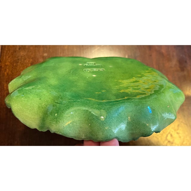 Antique Portuguese Majolica Pottery Green Cabbage or Lettuce Leaf Serving Dish For Sale - Image 13 of 14
