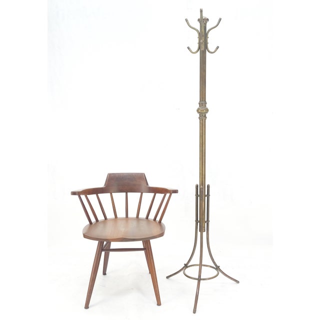 Vintage c1950s Solid Brass Tube Tripod Base Free Standing Coat Rack Nice Patina! For Sale - Image 13 of 13
