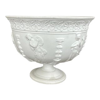 1960's Italian Oval White Bisque Porcelain Bowl W/Bas Reliefs For Sale