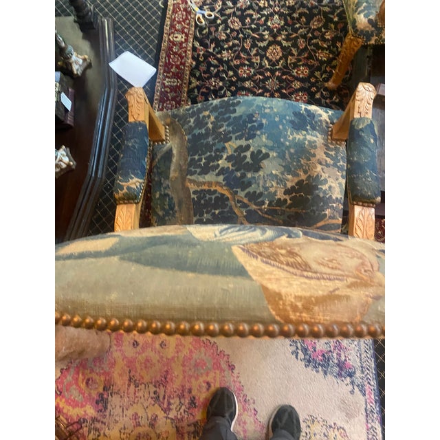 19th Century Carved Beech Wood Chairs Covered in 17th Century French Aubusson Tapestry Found in a 15th Century Castle in Scotland For Sale - Image 9 of 18