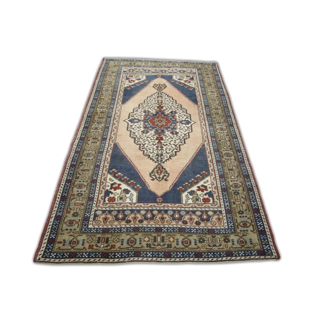 1960s Vintage Pink & Blue Rug For Sale In Houston - Image 6 of 7