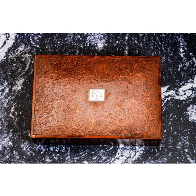 Art Deco Handsome Quality Wood Patterned Veneer Antique Jewelry Trinket Box For Sale - Image 3 of 12