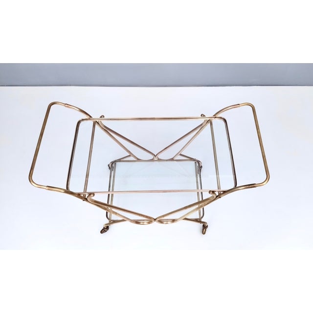 Metal Vintage Brass Serving Cart with Glass Shelves, Italy For Sale - Image 7 of 14