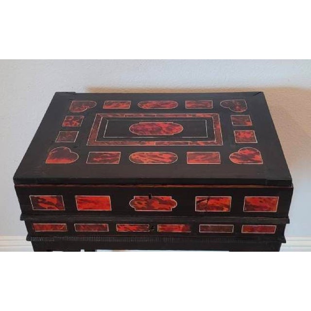 17th/18th Century Antwerp Ebonized Wood Faux Red Tortoiseshell Standing Box Silverware Chest For Sale - Image 13 of 18