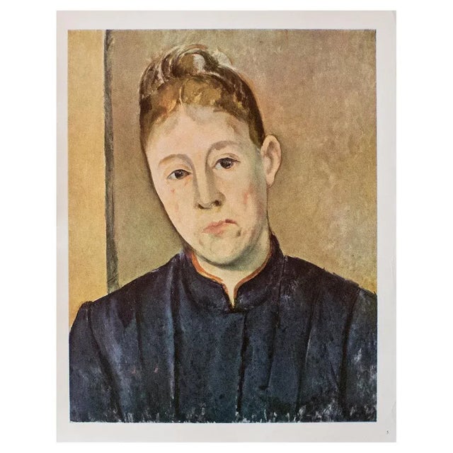 A lovely vintage large First Edition full-color print after oil on canvas Impressionist "Portrait of Madame Cezanne"...