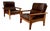 Mid-Century Modern Leather and Teak Lounge Chairs, 1960s, Set of 2 For Sale