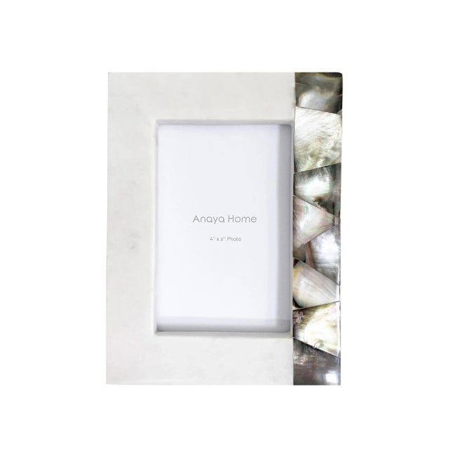 Grey Mother of Pearl White Marble Picture Frame 4x6 For Sale - Image 9 of 9