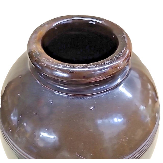 Antique Peoria Pottery Stoneware Jar — 19th C Brown Glaze, 15″ Tall For Sale - Image 4 of 8