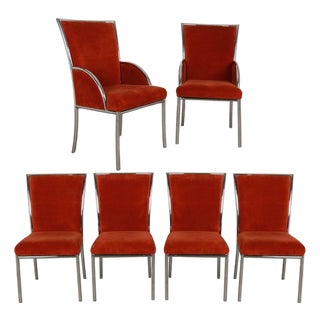 Mid Century Chrome Dining Chairs Six Milo Baughman Style For Sale
