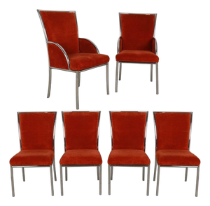 Mid Century Chrome Dining Chairs Six Milo Baughman Style