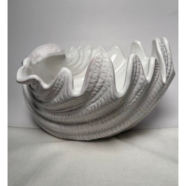 Late 20th Century Coastal Nautical White Ceramic Clamshell Serving Bowl For Sale - Image 5 of 12
