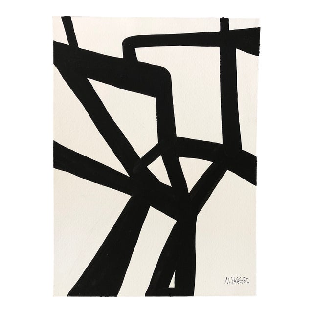 “Composition 4 in Black and White” by Cassandra Auker, Abstract Acrylic on Watercolor Painting For Sale