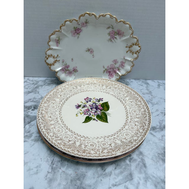 Vintage Mixed Fruit & Floral Mixed Porcelain Ceramic Plates-Set of Four For Sale - Image 4 of 12