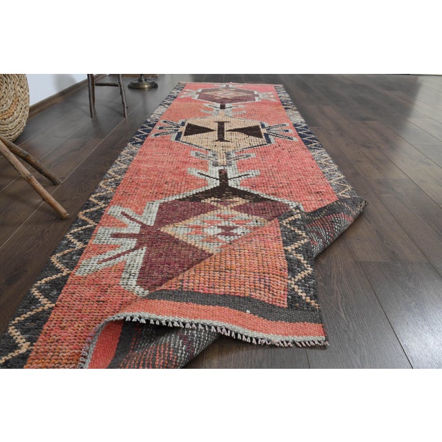 Traditional 1970s Vintage Turkish Handmade Wool & Cotton Pink Runner Rug For Sale - Image 3 of 11