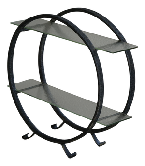 Shelf Unit with Round Metal Frames, Curved Legs and Glass Shelves, 1960s, Set of 2