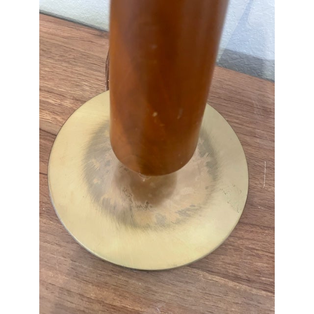 Vintage Rembrandt Walnut Wood and Brass Torchiere Style Lamps - a Pair For Sale - Image 10 of 12