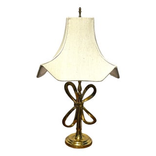 Brass & Fabric Shade Table Lamp For Sale