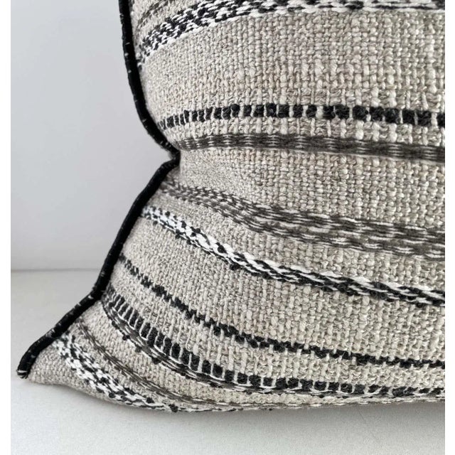 Textile Custom Embroidered Stripe French Linen and Wool Pillow Cover For Sale - Image 7 of 7