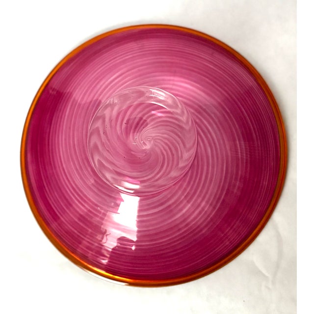 Paolo Venini Late 20th Century Signed Weir Pink Spiral Studio Art Glass Footed Bowl For Sale - Image 4 of 8