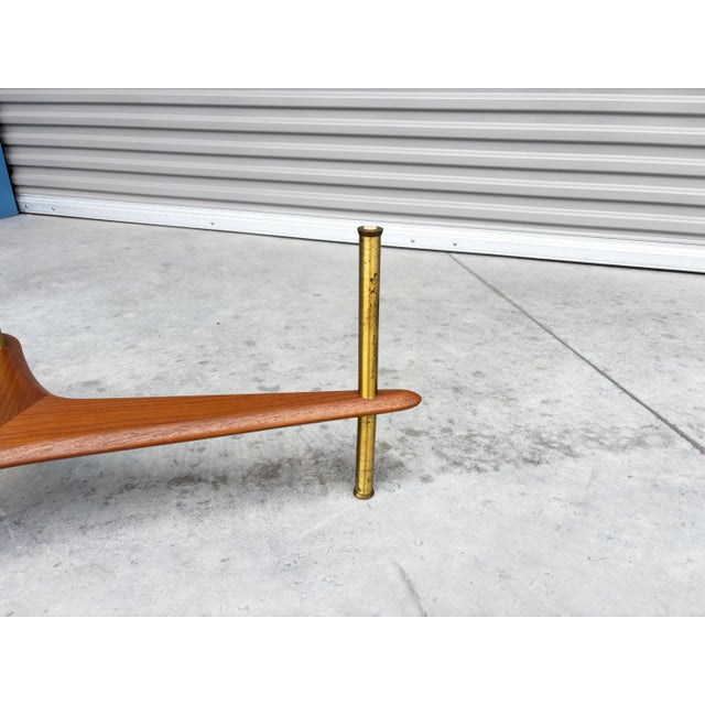 1960s Mid-Century Modern Freeform Glass Coffee Table With Walnut and Brass Base For Sale - Image 13 of 14