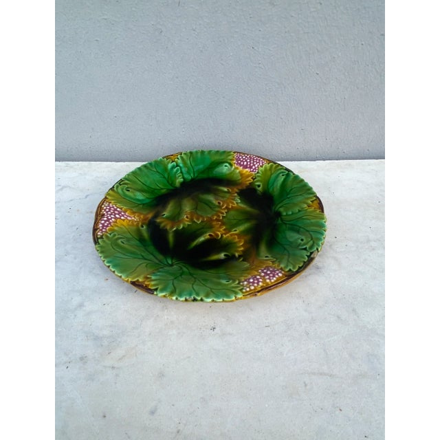 Small German Majolica Leaves & Flowers Plate circa 1900.