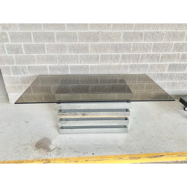 Vintage Hollywood Regency Milo Baughman Style Chrome and Smoked Glass Dining Table For Sale - Image 9 of 9