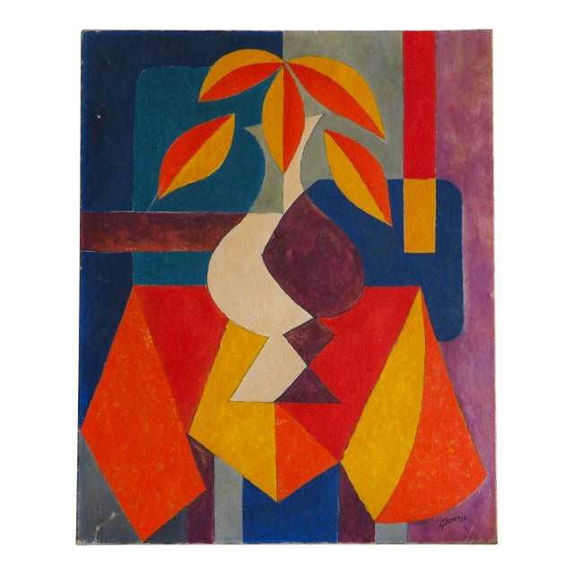 Vase Et Fleurs by Léon Gisghia, 1956 - Modernist Still Life by French Artist Léon Gisghia For Sale