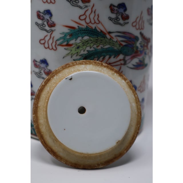 Antique Chinese Dragon & Phoenix Porcelain Teapot With Fitted Warming Basket For Sale - Image 14 of 18