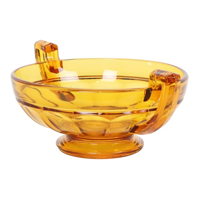 Art Deco fruit bowl or centerpiece made of amber-colored pressed glass—known as "Noémie"—from the Luxval series by Val...