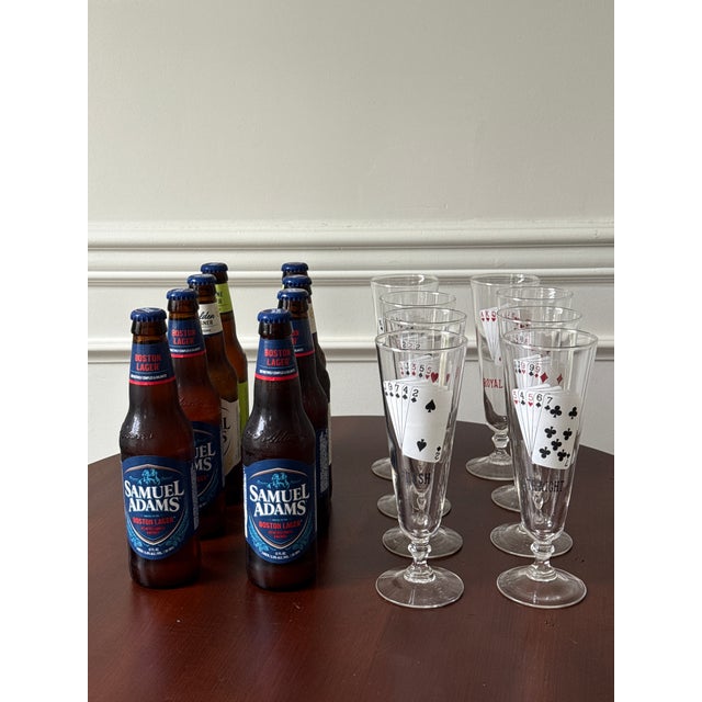 Mid 20th Century Pilsner Poker Hands Footed Glasses— Set of 8 For Sale - Image 10 of 10