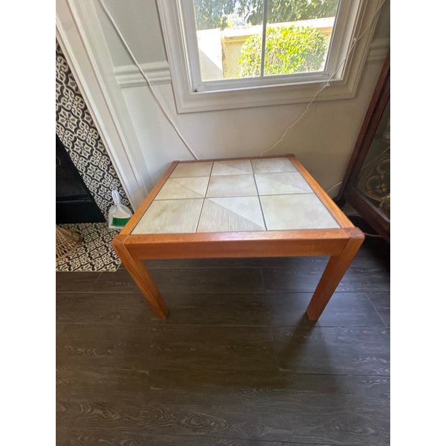 Mid Century Danish (Gangso Mobler) Teak & Relief-Carved Tile End/ Coffee Table For Sale - Image 9 of 12