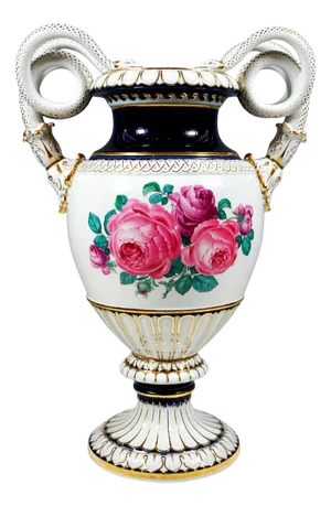 Meissen Snake Handle Vase with Flower Boquet Painting attributed to Leuteritz, 1880s