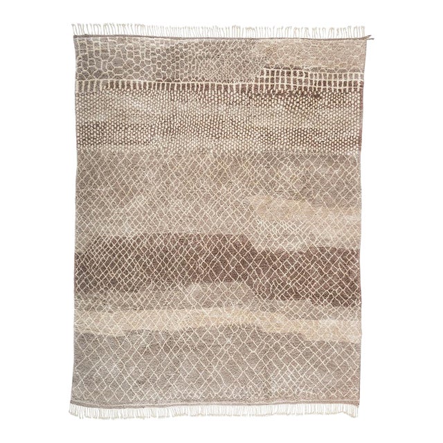 Layered Trellis Hand-Knotted Moroccan Wool Rug | 13'3" X 10'4" | One of a Kind For Sale
