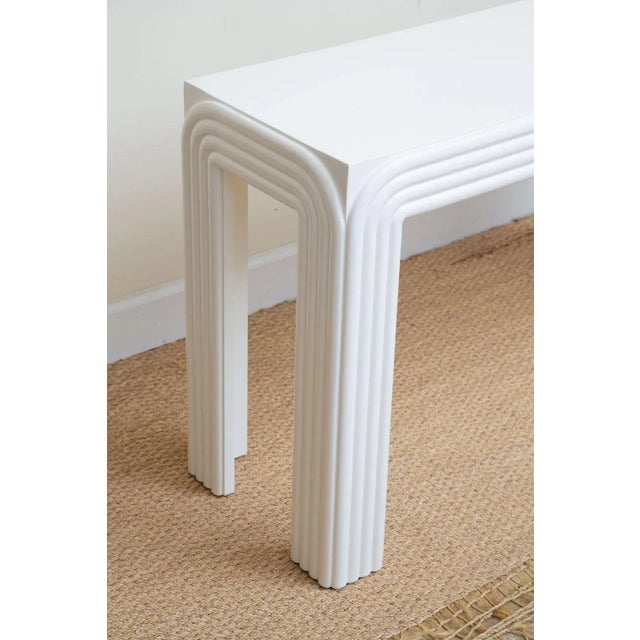 1980's White Lacquered Wood Rectangle Console and or Sofa Table Restored For Sale - Image 4 of 11