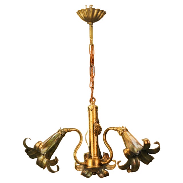 Gilt Metal Three-Light Chandelier by Hans Kögl, 1970s For Sale