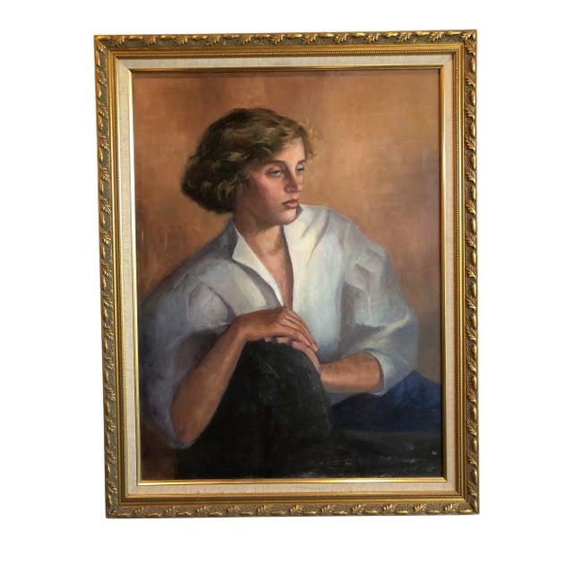Vintage 1985 O/C Portrait of Woman For Sale
