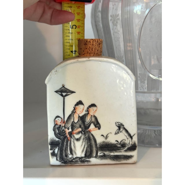 White Fun Vintage Black and White Snuff Bottle With Jumping Dog and People Design 4.5"x3"x1.5" For Sale - Image 8 of 9