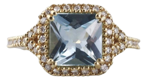 18k Gold Blue Topaz Diamond Ring Vintage