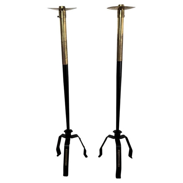 Black Tall Mid-Century Modern Italian Floor Candleholders, 1970s, Set of 2 For Sale - Image 8 of 8