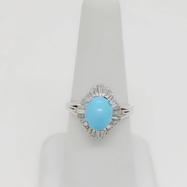 Turquoise and White Diamond Ring in Platinum, size 5.25 For Sale In Los Angeles - Image 6 of 8
