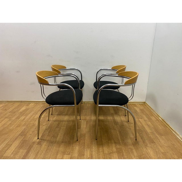 1980s Vintage Dining Set with Chrome Tube Frame, 1970s, Set of 5 For Sale - Image 5 of 14