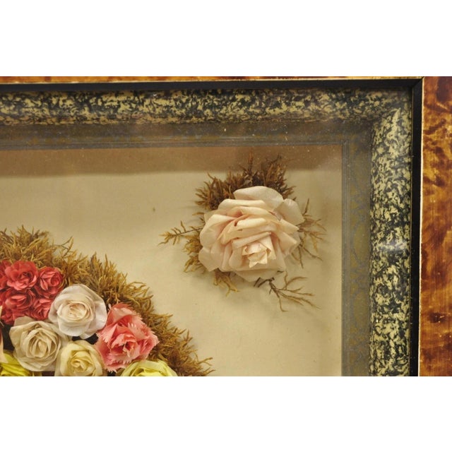 Wood Antique Victorian Paper Mache Flower Mourning Wreath Shadow Box Frame Oddity For Sale - Image 7 of 12