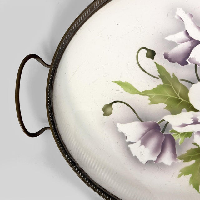 Metal Italian Art Deco Tray with Flowers in Ceramic and Metal, 1920s For Sale - Image 7 of 11