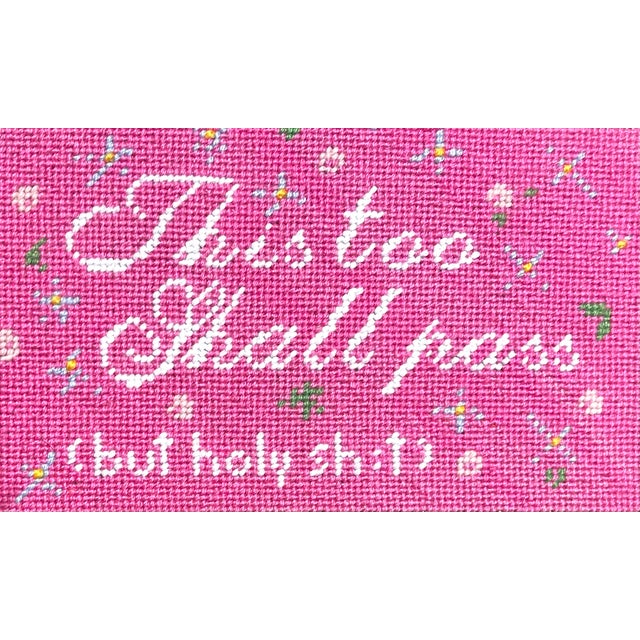 Contemporary Hand-Embroidered Needlepoint "This Too Shall Pass" Original Pillow For Sale - Image 3 of 4